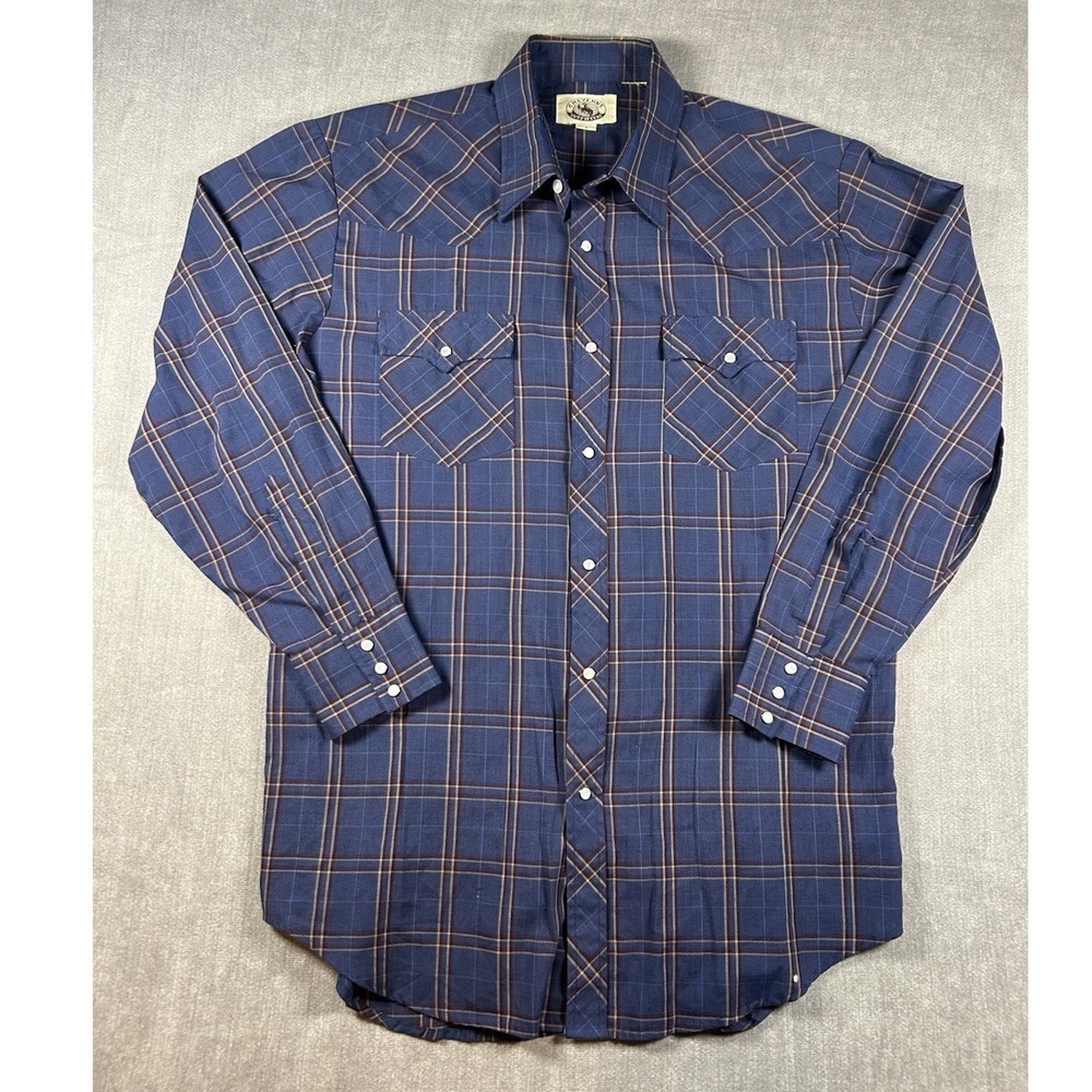 Cheyenne Outfitters Mens Blue Plaid Western Pearl Snap Shirt Long Sleeve Large